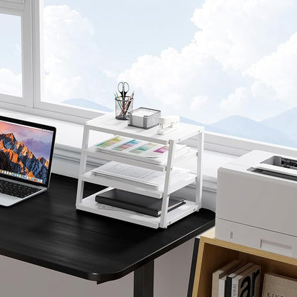 Fenge Desk Shelf Organizer, 4 Tier Desktop Shelf, Wood and Metal Office Shelves, Corner File Organizer for Office Supplies, Top of Desk Organizers and Accessories