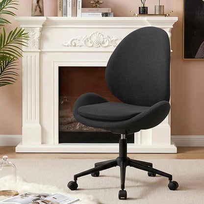 Furniliving Velvet Vanity Chair with Wheels, Adjustable Height Swivel Desk Chair& Lumbar Support, Armless Upholstered Makeup Chair for Bedroom Home Office Study Room (Black)