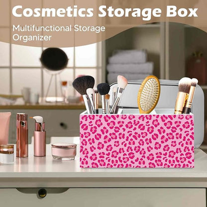 DILSJ Pink Cheetah Print Pen Pencil Holder Organizer for Desk, Cheetah Print Room Decor, Leopard Wooden Box Signs for Women Home Office Desk Tabletop Decoration