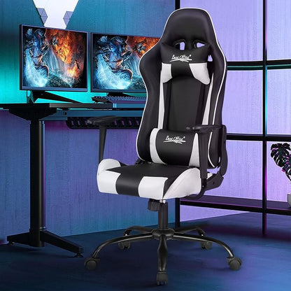 BestOffice Gaming Chair Desk Chair Ergonomic High Computer Chair with Adjustable Lumbar Support, Armrests, and Racing-Inspired Design for Office and Home Use (White)