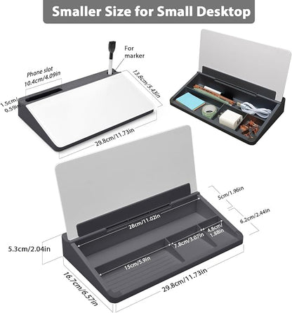 Varhomax Glass Desk Buddy Whiteboard with Storage, Small Dry Erase Desktop White Board Caddy to-do List Memo Notepad for Office, School and Home Office Supplies (Gray and White)