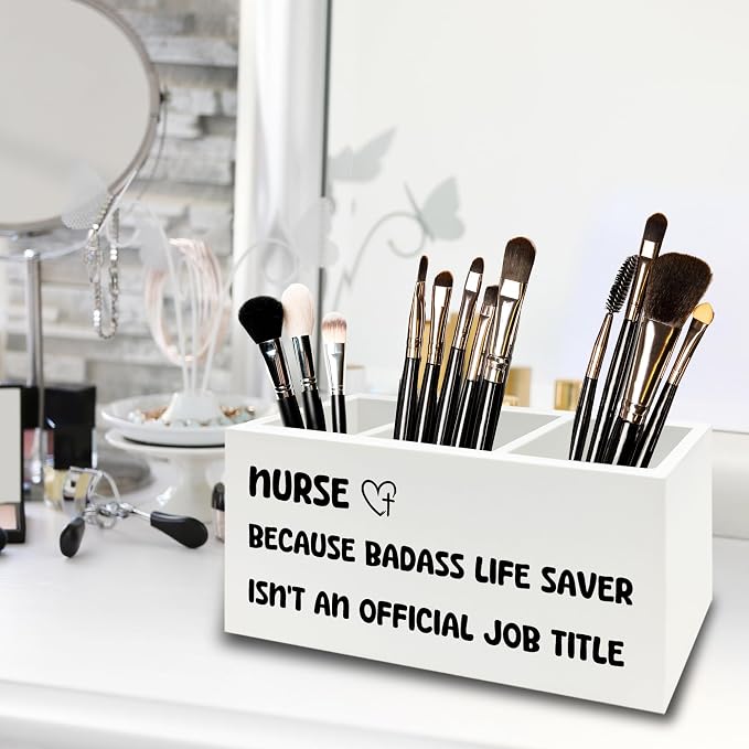 Funny Nurse Pen Pencil Holder Organizer for Desk, Nurse Office Decor, Nursing Week Gifts, Nursing Gifts for Women Female Nurses Wooden Box Sign for Office Workplace Desk Tabletop Decorations