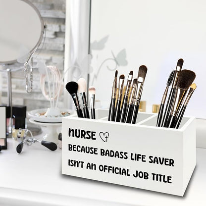 Funny Nurse Pen Pencil Holder Organizer for Desk, Nurse Office Decor, Nursing Week Gifts, Nursing Gifts for Women Female Nurses Wooden Box Sign for Office Workplace Desk Tabletop Decorations