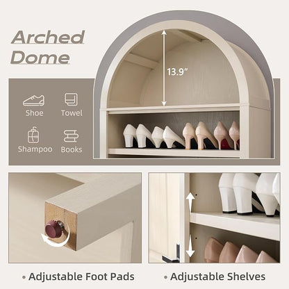 IFGET 71" Tall Arched Bookshelf, 7 Tiers Arch Bookcase with Storage, Modern Farmhouse Book Shelf with Adjustable Shelves, Wood Bookshelf w/Open Display Shelves for Living Room, Office (Cream)