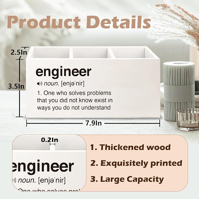 Engineer Gifts Wooden Pen Pencil Holder for Office Desk Accessories, Best Engineering Gifts Makeup Brush Toothbrush Holder Organizer for Bathroom