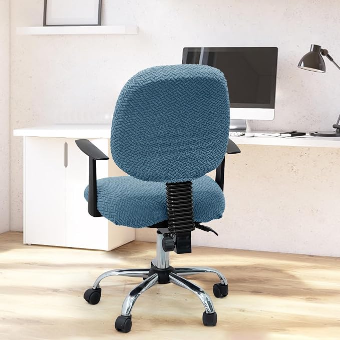 MIFXIN Computer Office Chair Cover Stretch Elastic Slipcover 2 Piece Jacquard Washable Computer Chair Covers Furniture Protector for Office Home, NO Chair Only Covers (Blue)