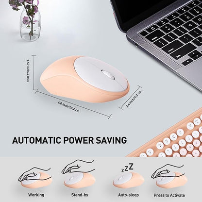 FOPETT 2.4GHz Wireless Keyboard and Mouse Set with Switch Button - Full-Size Keyboard - Compatible for Windows/Laptop/PC/Notebook/Smart TV and More - Pink