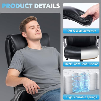 Ergonomic PU Leather Executive Office Chairs, High-Back Home Computer Chair with Lumbar Support, Flip-Up Arms, Black
