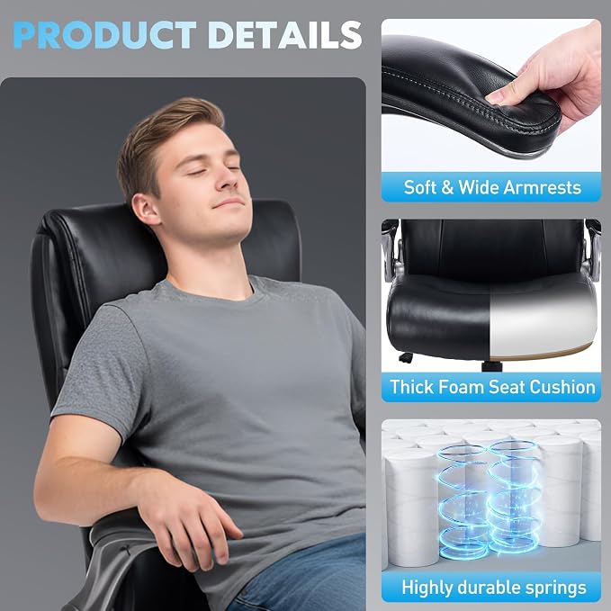 Ergonomic PU Leather 400lbs Executive Office Chairs Set of 2, High-Back Home Computer Chair with Lumbar Support, Flip-Up Arms, Black