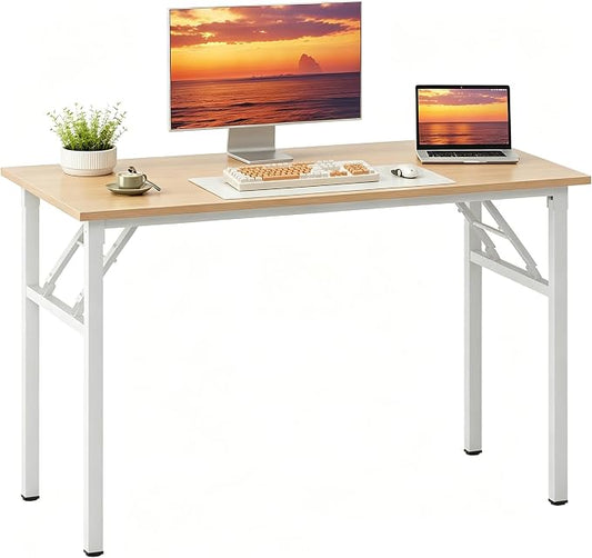 Need Office Computer Desk - 47.2L Sturdy and Heavy Duty Folding Laptop Table,Writing Table/Home Office Desk/Sewing Table,No Assembly Required,Teak&White AC5BW-120-ND