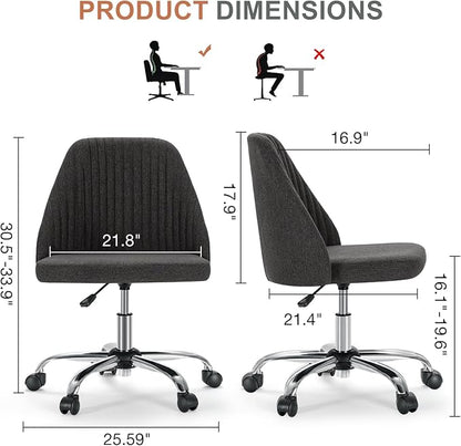 DUMOS Office Chair, Comfy Desk Chair Rolling Vanity Swivel Task Chairs with Wheels, Wide Seating Armless Height Adjustable Computer Chairs for Home,Bedroom,Student,Adults, Gunmetal Gray
