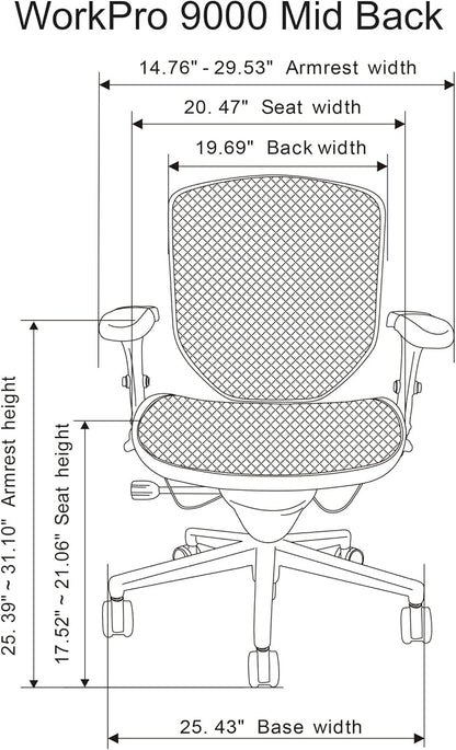 WorkPro® Quantum 9000 Series Ergonomic Mid-Back Mesh/Mesh Chair, Black