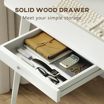IOTXY Small Writing Desk with Hutch - 39.4" Work Computer Study Table with Drawer for Home and Office, White