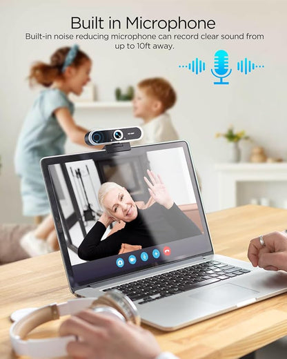Webcam 1080P with Microphone & Privacy Cover for PC/Laptop, USB Computer Camera Plug & Play with Auto Light Correction for Video Calls, Live Streaming Gaming & Online Meetings