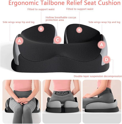 Seat Cushions for Office Chairs Wheelchair Cushion for Long Sitting Back Pain，Memory Foam Seat Car Computer Desk Chair Cushion，Coccyx Cushion for Tailbone Pain Relief Cushion Office Chair Charcoal