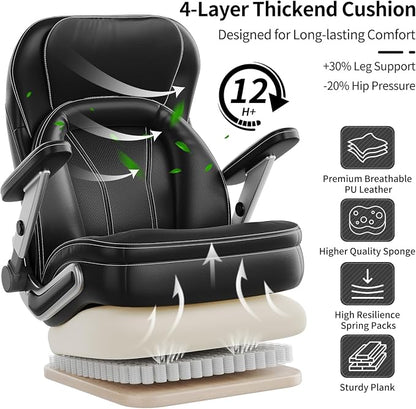 Big and Tall Office Chair, Heavy Duty Desk Chair with 5D Arms, Adjustable Lumbar Support & Height, Tilt Function, PU Leather High Back Ergonomic Executive Computer Chair