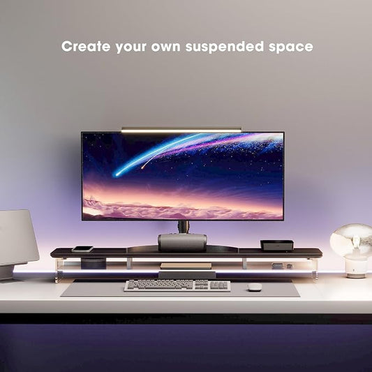 Fenge Acrylic Monitor Stand, 42.5 Inch Clear Dual Monitor Riser with Metal Storage, 2 Tier Computer Riser with LED Lights for Desk, Laptop, Printer, TV