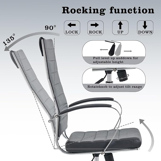High Back Office Chair with Armrest, Black Adjustable Swivel Chair in Durable Vegan Leather, Ergonomic Desk Chair for Extra Back & Lumbar Support – Black