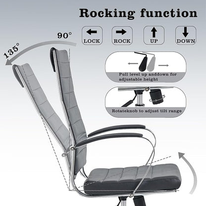 High Back Office Chair with Armrest, Black Adjustable Swivel Chair in Durable Vegan Leather, Ergonomic Desk Chair for Extra Back & Lumbar Support – Black