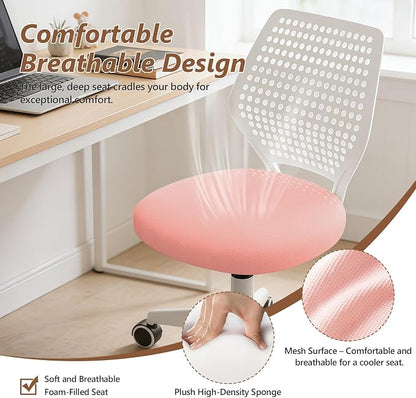 Small Office Chair with Wheels, Armless Desk Chair Height Adjustable Swivel Rolling Task Chair Breathable Mesh Ergonomic Computer Work Chair for Adult, Pink