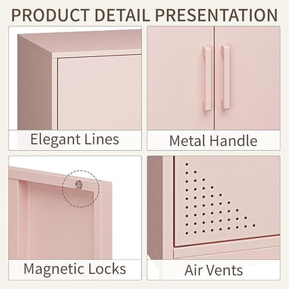 Metal Storage Cabinet,Storage Locker Cabinet with Shelves 2 Door Lockable Cabinet Pink Locking Tool File Cabinet Sideboard for Office, Garage, Bathroom