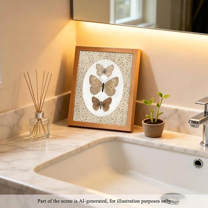 CXQILVER Vintage Framed Butterfly Canvas Wall Art,Natural Insect Illustration Prints Wall Decor, Antique Rustic Cottagecore Farmhouse Picture Painting Artwork for Bedroom Bathroom Living Room 8x10in