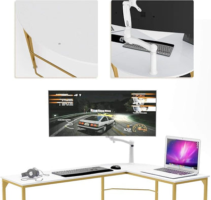 Teraves Reversible L Shaped Desk White - 57.9" Corner Gaming Computer Desk, Office Workstation Modern Home Study Writing Wooden Table