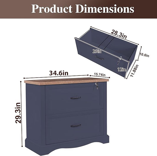 34.6" Farmhouse File Cabinet,Wood File Cabinet with Hanging File Folders,Top Drawer Lockable,Lateral Filing Cabinet for Home Office Compatible with Letter/Legal/A4 Size
