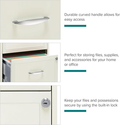 Space Solutions - 2 Drawer Fully Assembled Vertical Steel File Cabinet, Home & Small Office Use, Fits Under Most Desks, Letter-Size, Lock, Mobile, Pearl White
