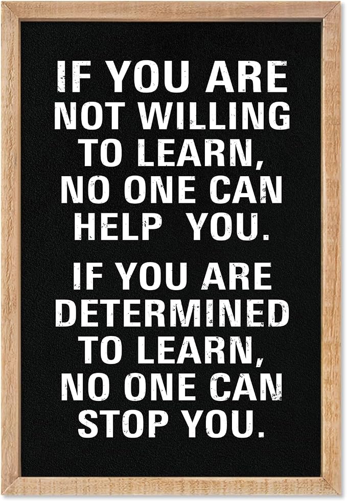 YWJKWLGS Inspirational Learn Quote Wall Art, 11x16 Framed Motivational Sign Office
