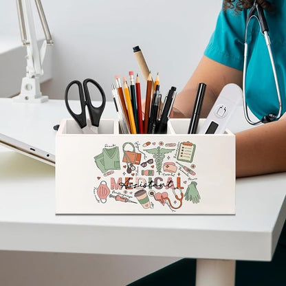 Medical Assistant Gifts Pen Holder for Desk, Physician Assistant Gifts Wooden Box Sign Desk Decor for Office Home Decoration, Nurse Nursing Gift Pencil Organizer