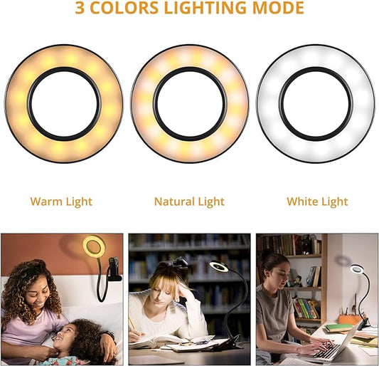 Woputne Desk Clip on Lamp for Reading Home Office, with 5V 2A Adapter, 10 Dimmable Brightness 3 Modes, Clamp Reading Light for Bed Headboard, Craft (Black)…
