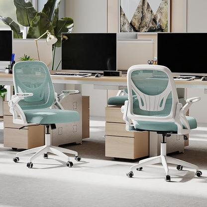 COSTWAY Office Chair, Comfy Swivel Rolling Desk Chair with Adjustable Height & Flip-Up Armrests, Ergonomic Mesh Computer Chairs with Lumbar Support for Working & Gaming (Blue)