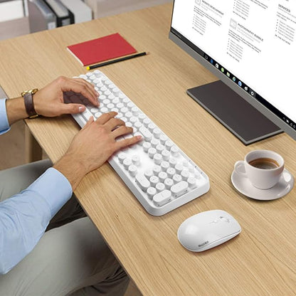 White Wireless Keyboard and Mouse Combo, Cute Bubble Keyboard with Round Keys,2.4Ghz Full Szie Aesthetic Minimalist Keyboard with Number Pad for PC Laptop Desktop