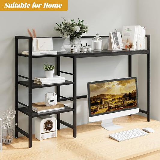 HavenlyYouth Desk Shelf, 45.4 Inch Wood Desk Organizer Shelf for Computer Monitor, Desk Hutch Storage, Desktop Shelf for Top of Desk, 3 Tier Desktop Bookshelf for Home Office Dorm, Black
