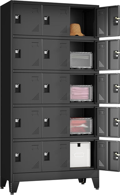 erosoei Metal Lockers for Employees, 15 Doors Metal Storage Locker | with Card Slot and Ventilation Holes, Steel Employee lockers for Home Office School Gym Garage, Requires Installation
