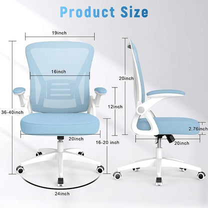 naspaluro Office Chair, Desk Chair with Adjustable Height, Flip-Up Arms and Lumbar Support, Mid-Back Breathable Mesh Home Office Chair, Blue
