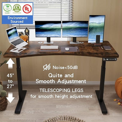 Dual Motor 63x30 Height Adjustable Electric Standing Desk,Height Stand Up Computer Desk,Sit and Stand Home Office Desk with Splice Board,(Rustic Brown Top, Black Frame)