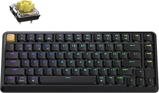 Keychron KJ1 Low Profile Wireless Mechanical Keyboard, 2.4 GHz Bluetooth QMK 75% Layout RGB, Hot-swappable Banana Switch Compatible with Mac Windows Linux, 2000mAh Fast Charge for Gaming - Black