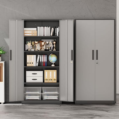 INTERGREAT Storage Cabinet with Doors and Shelves, Metal Garage Storage Cabinets with Lock, Lockable Steel Supply Cabinet for Home Office, Warehouse (Black Grey)