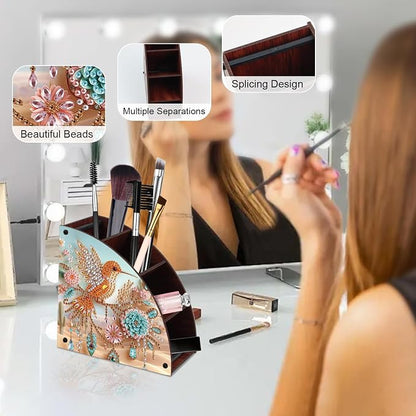 Diamond Art Painting Multi-Grid Storage Box DIY Wooden Double Sided Drill Tabletop Organizer Diamond Painting Kit for Adults Office Home Ornament - Hummingbird & Floral