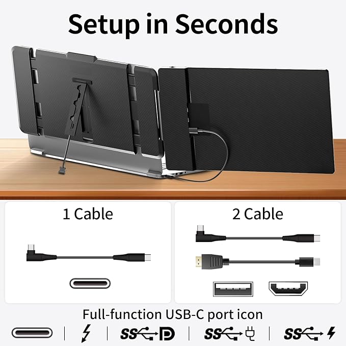 Laptop Screen Extender 14" - Dual Portable Monitor FHD 1080P IPS Second Screen for 13"-17" Laptops, Plug & Play for Trip/Remote Work Compatible with Windows/Mac/Android/Chrome