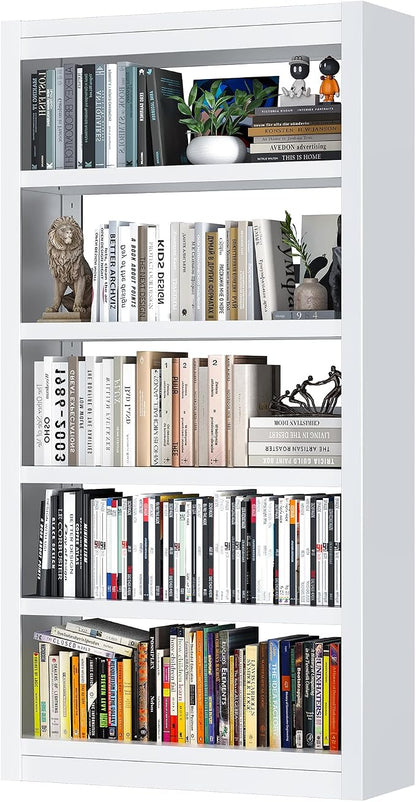 OSEILLC Metal Bookshelf, 5-Tier Bookcase, Modern Bookshelves with Adjustable Shelves, White Bookshelf for Home Office, Living Room, Garage, Small Space Living