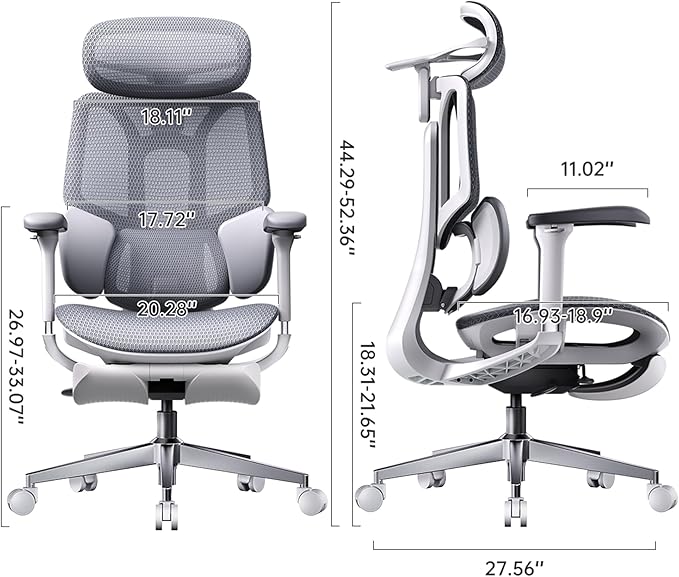 Hbada E3 Air 2026 Ergonomic Office Chair, 3-Zone Lumbar Support, Comfy Home Office Chair with Auto Recline, 4D Headrest & Armrests, 140° Tilt for Work & Relax, Grey with Footrest