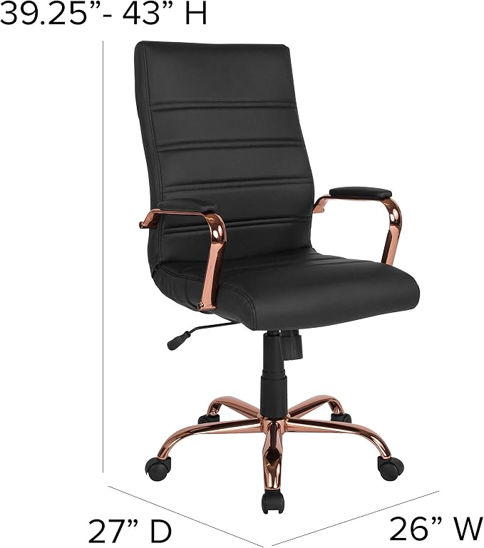 Merrick Lane Milano Contemporary High-Back Black Faux Leather Home Office Chair with Padded Rose Gold Arms