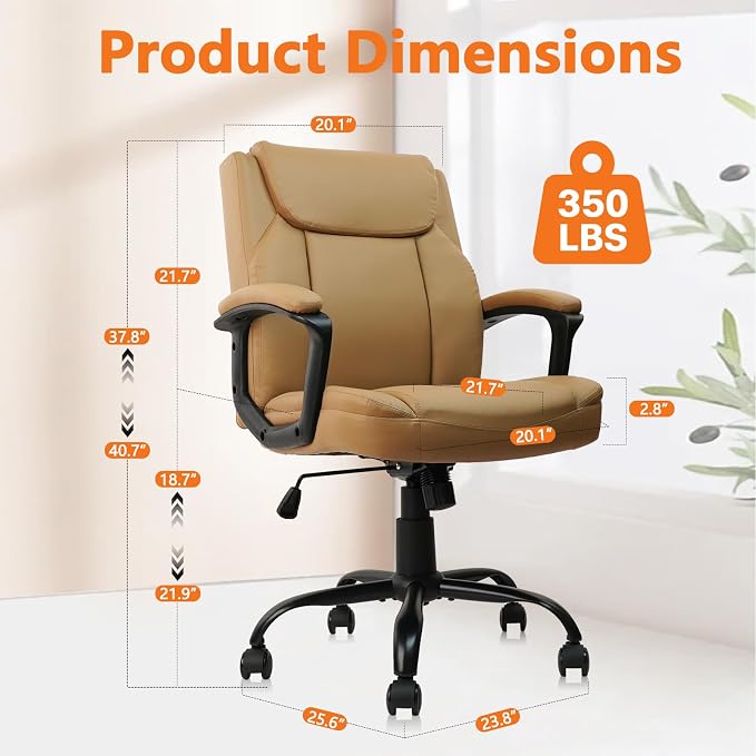 CLATINA Leather Office Executive Chair with Lumbar Support and Padded Armrestes, Swivel Rolling Ergonomic Mid Back Computer Task Desk Chair for Home, Conference, Waiting Room, Brown, 8 Pack