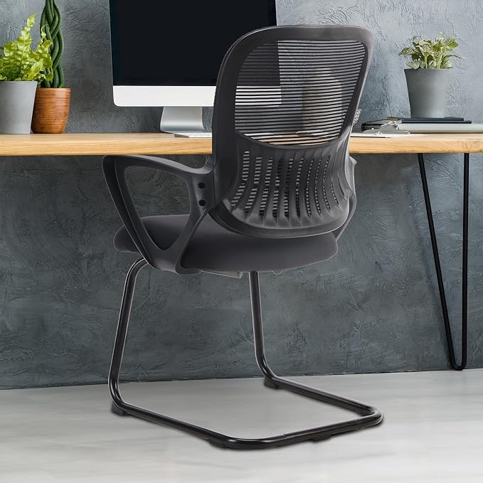 DUMOS Office Desk Chair with Sled Base, Ergonomic Executive Mesh Computer Chairs with Lumbar Support for Home Conference Room Bedroom Waiting Reception Guest Student