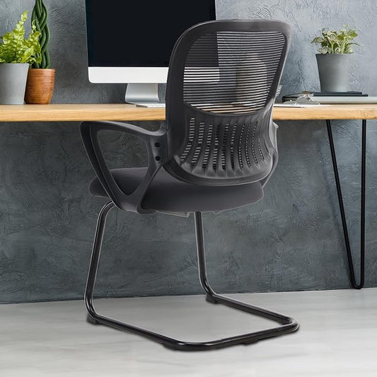 DUMOS Office Desk Chair with Sled Base, Ergonomic Executive Mesh Computer Chairs with Lumbar Support for Home Conference Room Bedroom Waiting Reception Guest Student