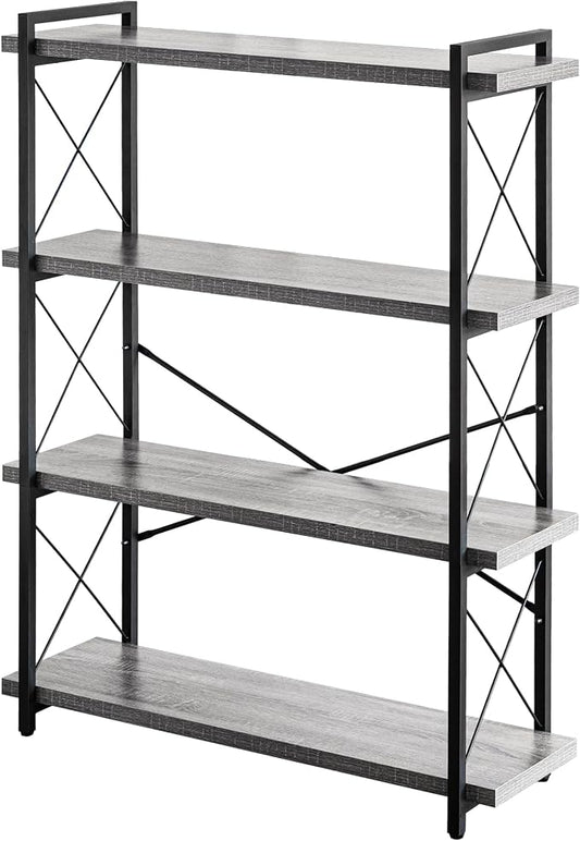HCHQHS Bookshelf, 4-Tier Industrial Bookcase, Rustic Open Book Shelf, Freestanding Tall Bookshelves with Metal Frame