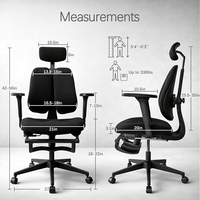 Ergonomic Office Chair, Dynamic Split Back Lumbar Support, Thick High-Density Molded Foam Seat, 4D Adjustable Armrests, Swivel High Back Computer Desk Chair with Footrest for Home Office, Flex S3